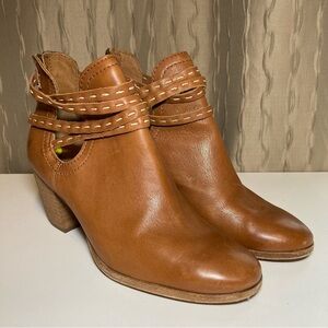 Frye Naomi Pickstitch Women's 9 Whiskey Brown Leather Boots Chunky Heel Straps